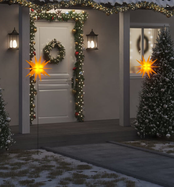 LED-Weihnachtssterne 3 Stk. mit Erdspießen Faltbar Gelb 57 cm