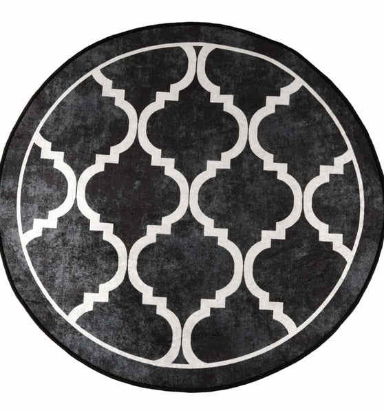 Teppich Waschbar Schwarz und Weiß Ø 120 cm Rutschfest
