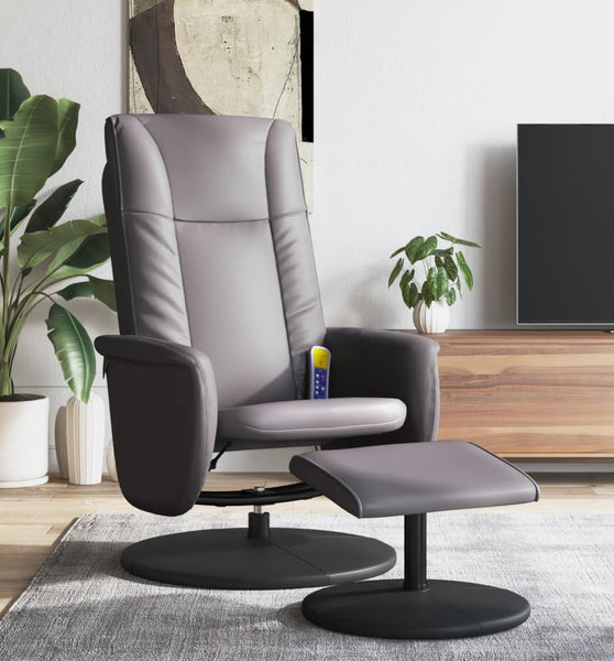 Massagesessel mit Fußhocker Grau Kunstleder