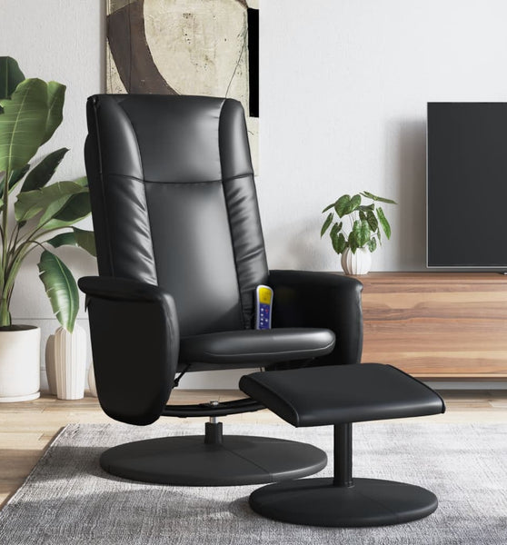 Massagesessel mit Fußhocker Schwarz Kunstleder