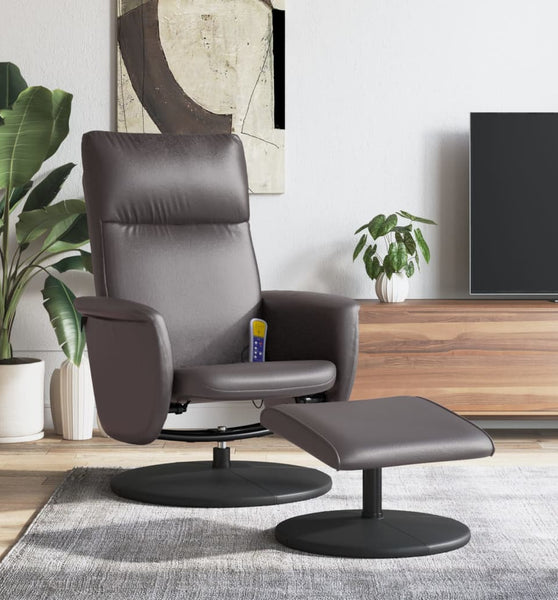 Massagesessel mit Fußhocker Grau Kunstleder