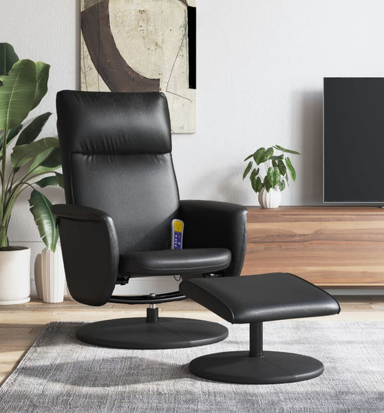 Massagesessel mit Fußhocker Schwarz Kunstleder