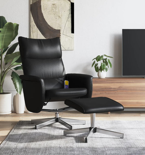 Massagesessel mit Fußhocker Schwarz Kunstleder