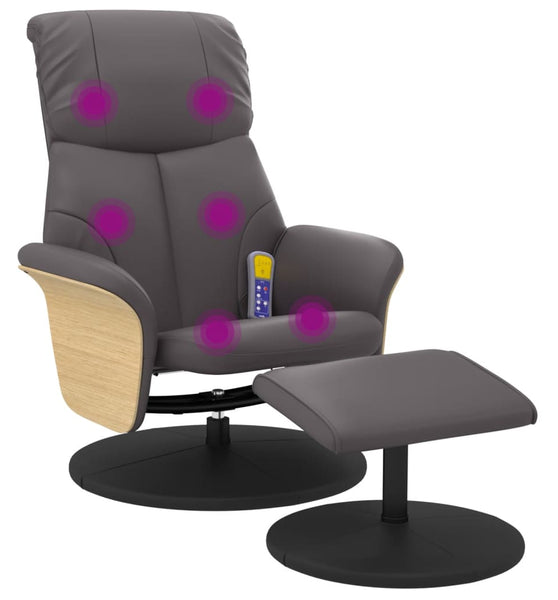Massagesessel mit Fußhocker Grau Kunstleder