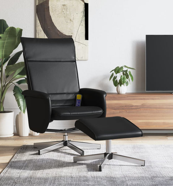 Massagesessel mit Fußhocker Schwarz Kunstleder