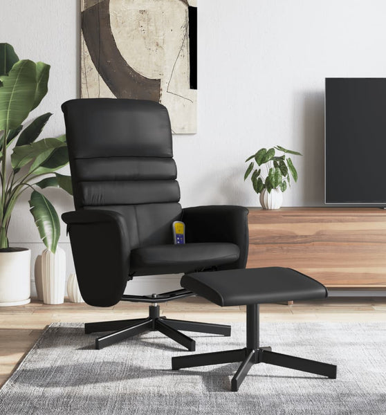 Massagesessel mit Fußhocker Schwarz Kunstleder