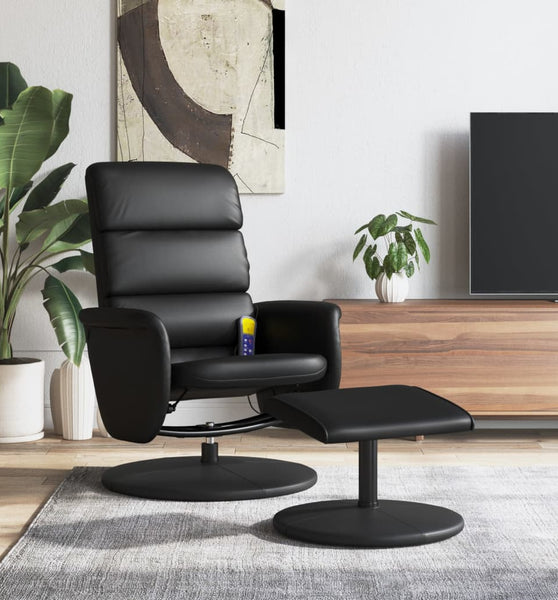 Massagesessel mit Fußhocker Schwarz Kunstleder