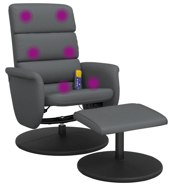 Massagesessel mit Fußhocker Grau Kunstleder