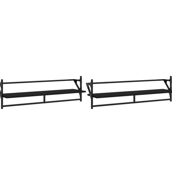 Wandregale mit Stangen 2 Stk. Schwarz 100x25x30 cm