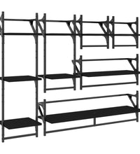 6-tlg. Wandregal-Set mit Stangen Schwarz Holzwerkstoff