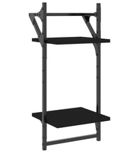 6-tlg. Wandregal-Set mit Stangen Schwarz Holzwerkstoff