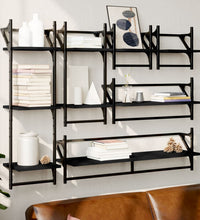 6-tlg. Wandregal-Set mit Stangen Schwarz Holzwerkstoff