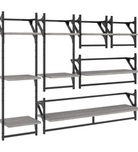 6-tlg. Wandregal-Set mit Stangen Grau Sonoma Holzwerkstoff