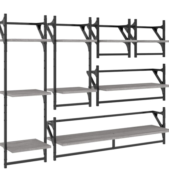 6-tlg. Wandregal-Set mit Stangen Grau Sonoma Holzwerkstoff