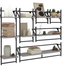 6-tlg. Wandregal-Set mit Stangen Grau Sonoma Holzwerkstoff