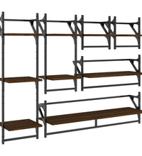 6-tlg. Wandregal-Set mit Stangen Braun Eichen-Optik