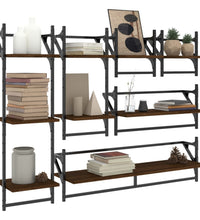 6-tlg. Wandregal-Set mit Stangen Braun Eichen-Optik