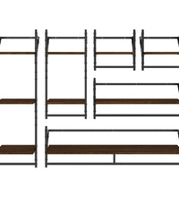 6-tlg. Wandregal-Set mit Stangen Braun Eichen-Optik