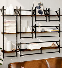 6-tlg. Wandregal-Set mit Stangen Braun Eichen-Optik