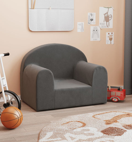 Kindersofa Anthrazit Weich Plüsch