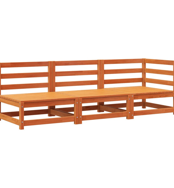 Gartensofa 3-Sitzer Wachsbraun Massivholz Kiefer