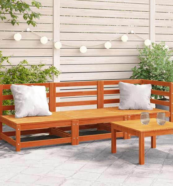 Gartensofa 3-Sitzer Wachsbraun Massivholz Kiefer