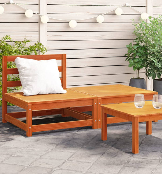 Gartensofa ohne Armlehnen mit Fußhocker Wachsbraun Kiefernholz