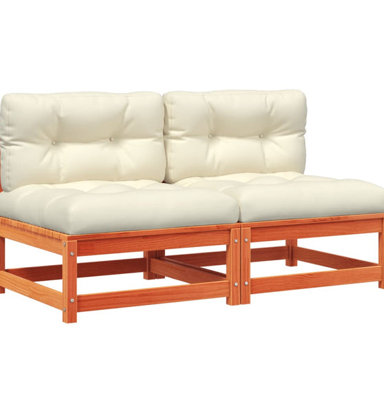 Gartensofas ohne Armlehnen mit Kissen 2 Stk. Wachsbraun Holz