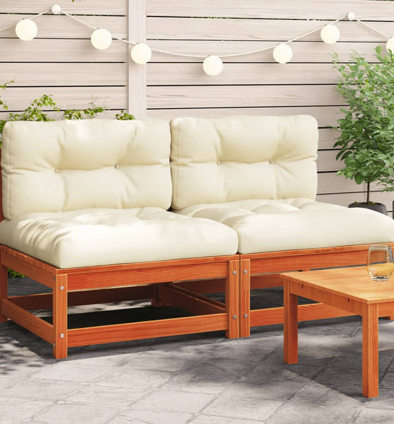 Gartensofas ohne Armlehnen mit Kissen 2 Stk. Wachsbraun Holz