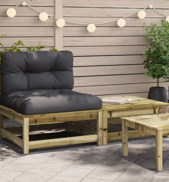 Gartensofa ohne Armlehnen mit Kissen und Hocker