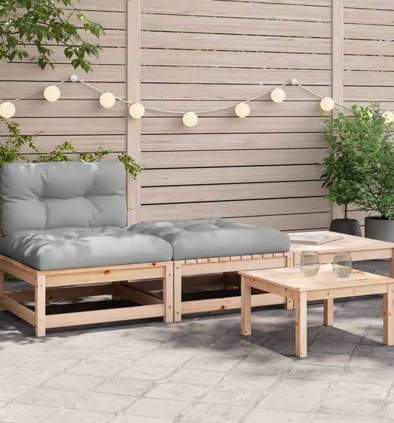 Gartensofa ohne Armlehnen mit Kissen und Hockern