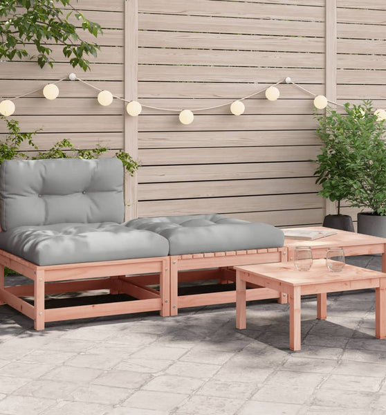 Gartensofa ohne Armlehnen mit Kissen und Hockern