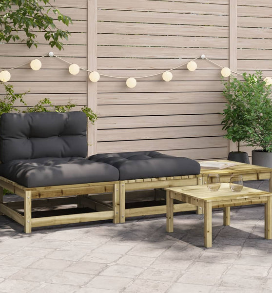 Gartensofa ohne Armlehnen mit Kissen und Hockern