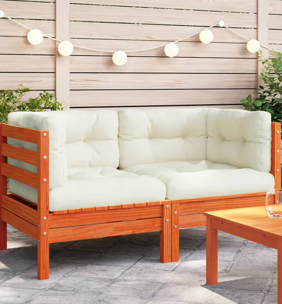 Garten-Ecksofa mit Kissen 2 Stk. Wachsbraun Massivholz Kiefer