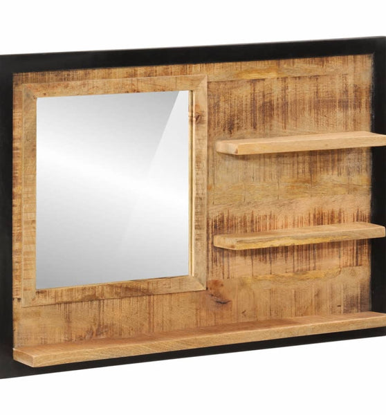 Spiegel mit Ablagen 80x8x55 cm Glas und Massivholz Mango