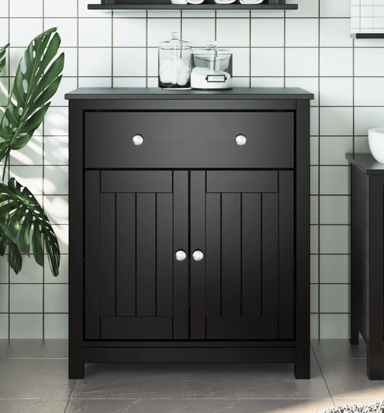 Badschrank BERG Schwarz 69,5x34x80 cm Massivholz Kiefer