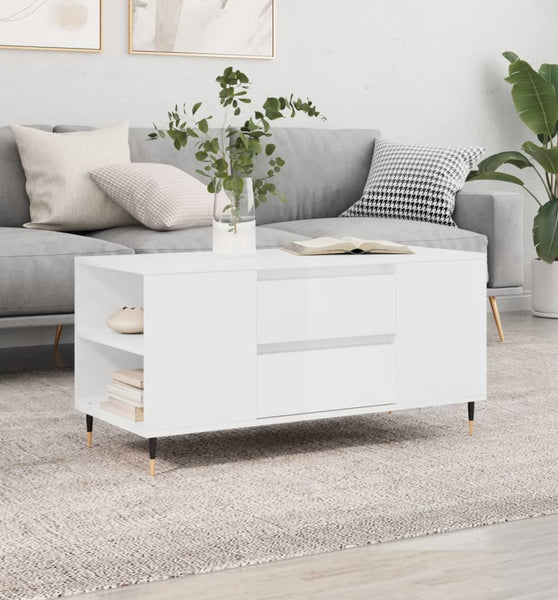 Couchtisch Hochglanz-Weiß 102x44,5x50 cm Holzwerkstoff