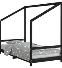 Kinderbett Schwarz 90x200 cm Massivholz Kiefer