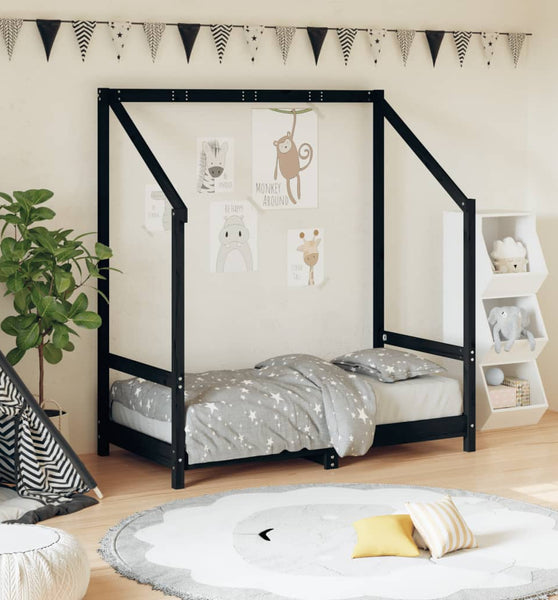 Kinderbett Schwarz 70x140 cm Massivholz Kiefer