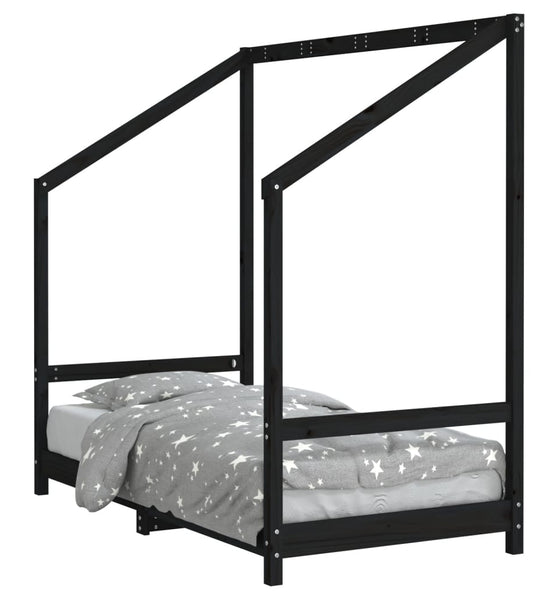 Kinderbett Schwarz 80x160 cm Massivholz Kiefer
