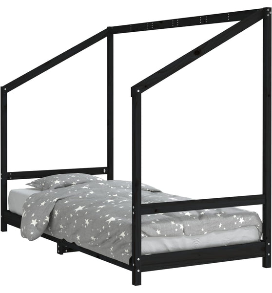 Kinderbett Schwarz 90x190 cm Massivholz Kiefer