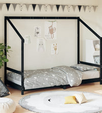 Kinderbett Schwarz 90x190 cm Massivholz Kiefer