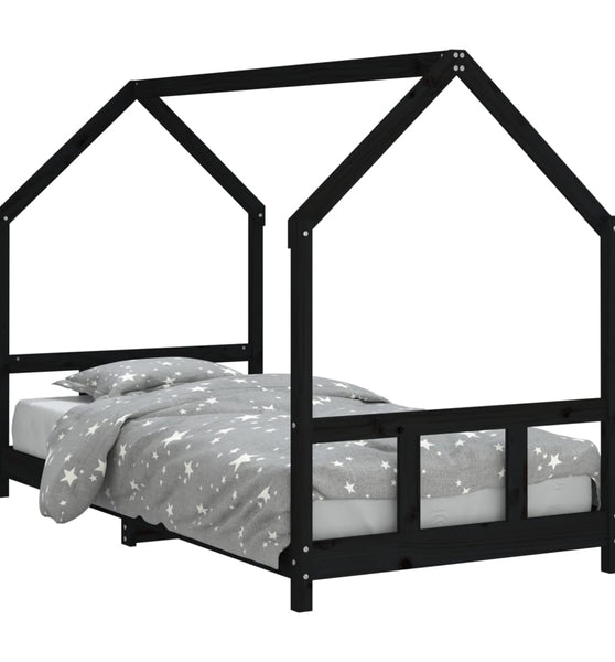 Kinderbett Schwarz 90x200 cm Massivholz Kiefer