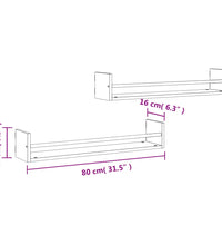 Wandregale mit Stangen 2 Stk. Sonoma-Eiche 80x16x14 cm