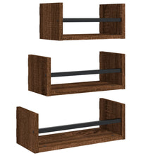 3-tlg. Wandregal-Set mit Stangen Braun Eiche Holzwerkstoff