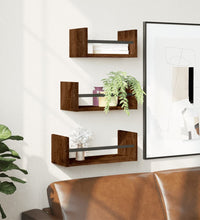 3-tlg. Wandregal-Set mit Stangen Braun Eiche Holzwerkstoff