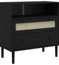 Sideboard SENJA Rattan-Optik Schwarz 80x40x80 cm Kiefernholz