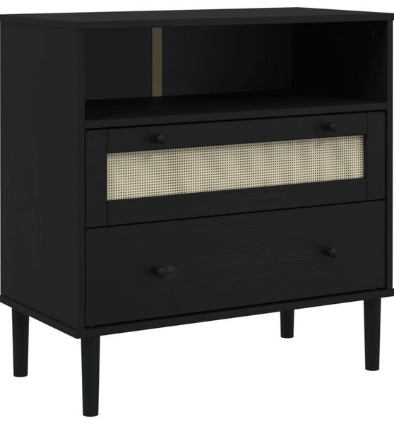 Sideboard SENJA Rattan-Optik Schwarz 80x40x80 cm Kiefernholz