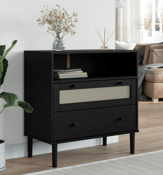 Sideboard SENJA Rattan-Optik Schwarz 80x40x80 cm Kiefernholz