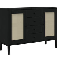 Sideboard SENJA Rattan-Optik Schwarz 112x40x80 cm Kiefernholz